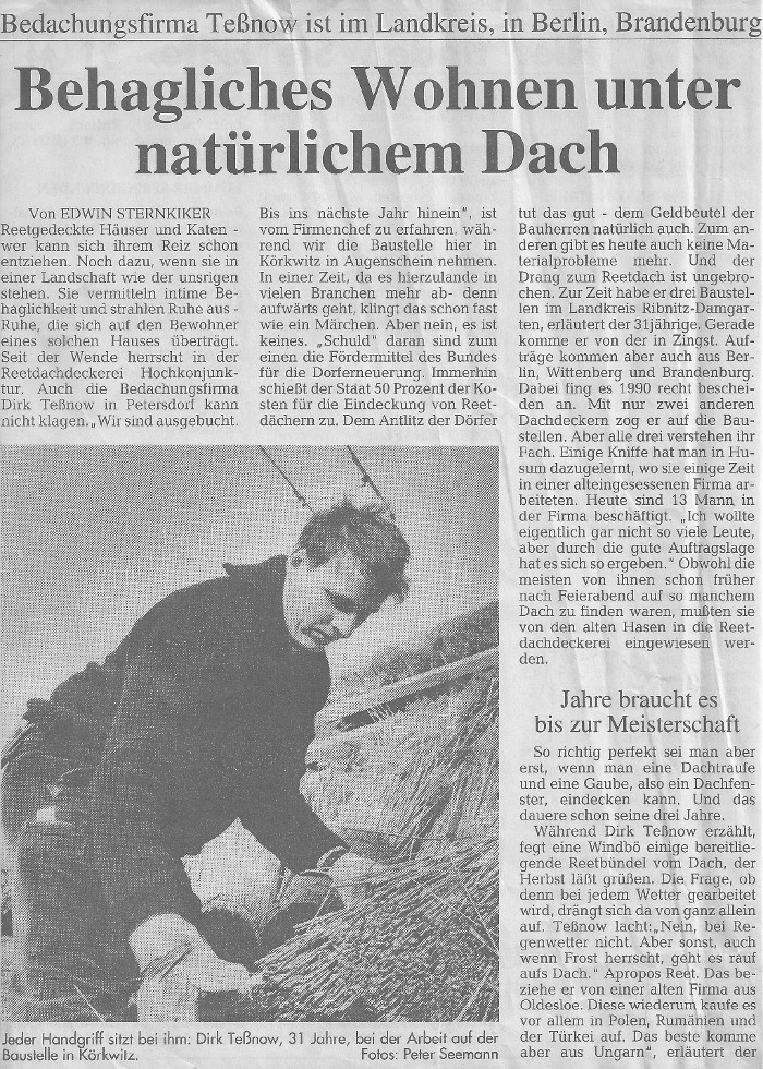 Pressemitteilung Dachdecker Te&szlig;now