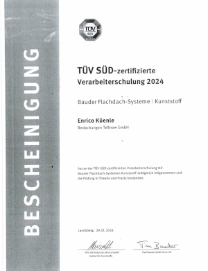 Qualifizerungsnachweis Bauder Flachdach-Systeme Enrico K&uuml;enle